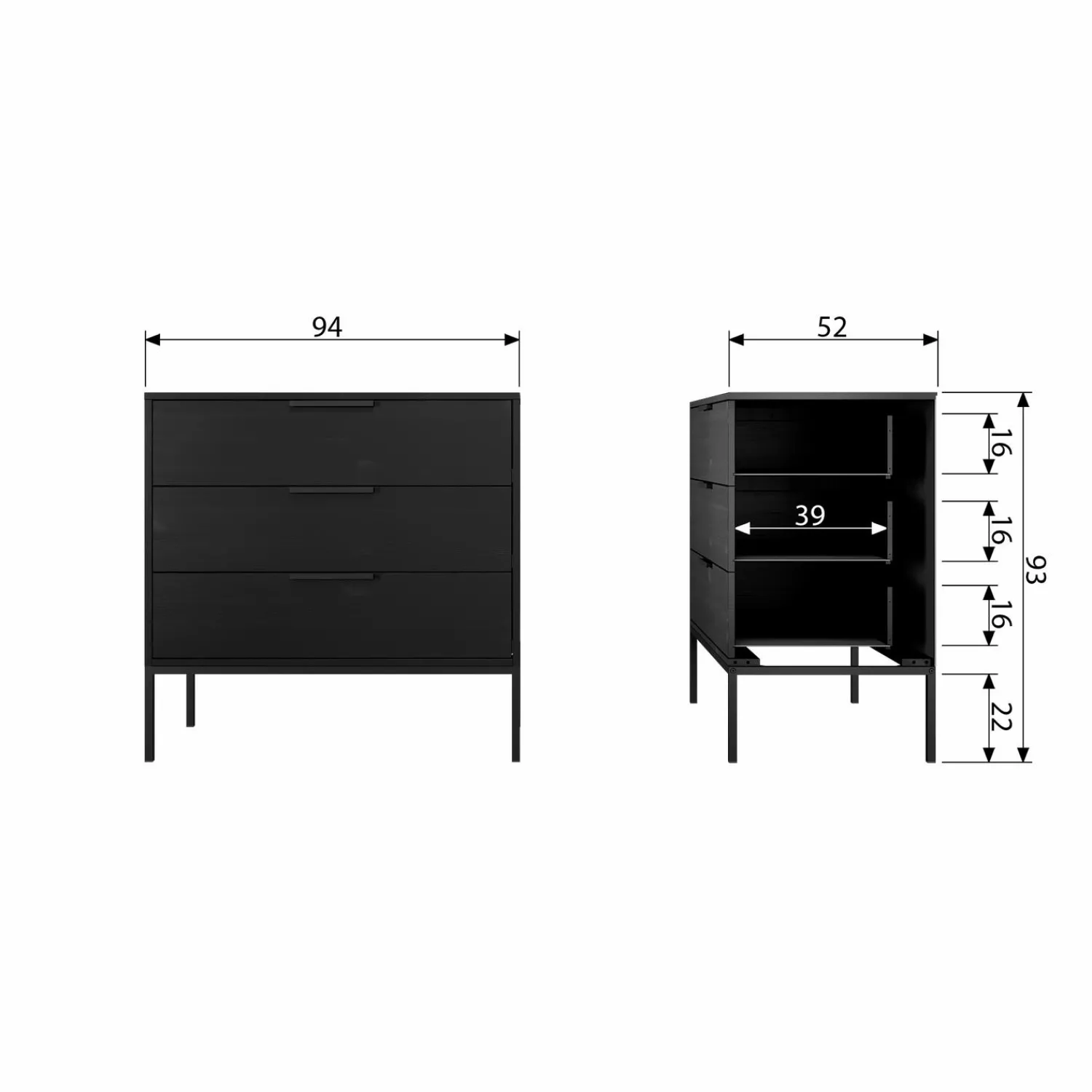 Clearance WOOOD Adam ladekast grenen Zwart