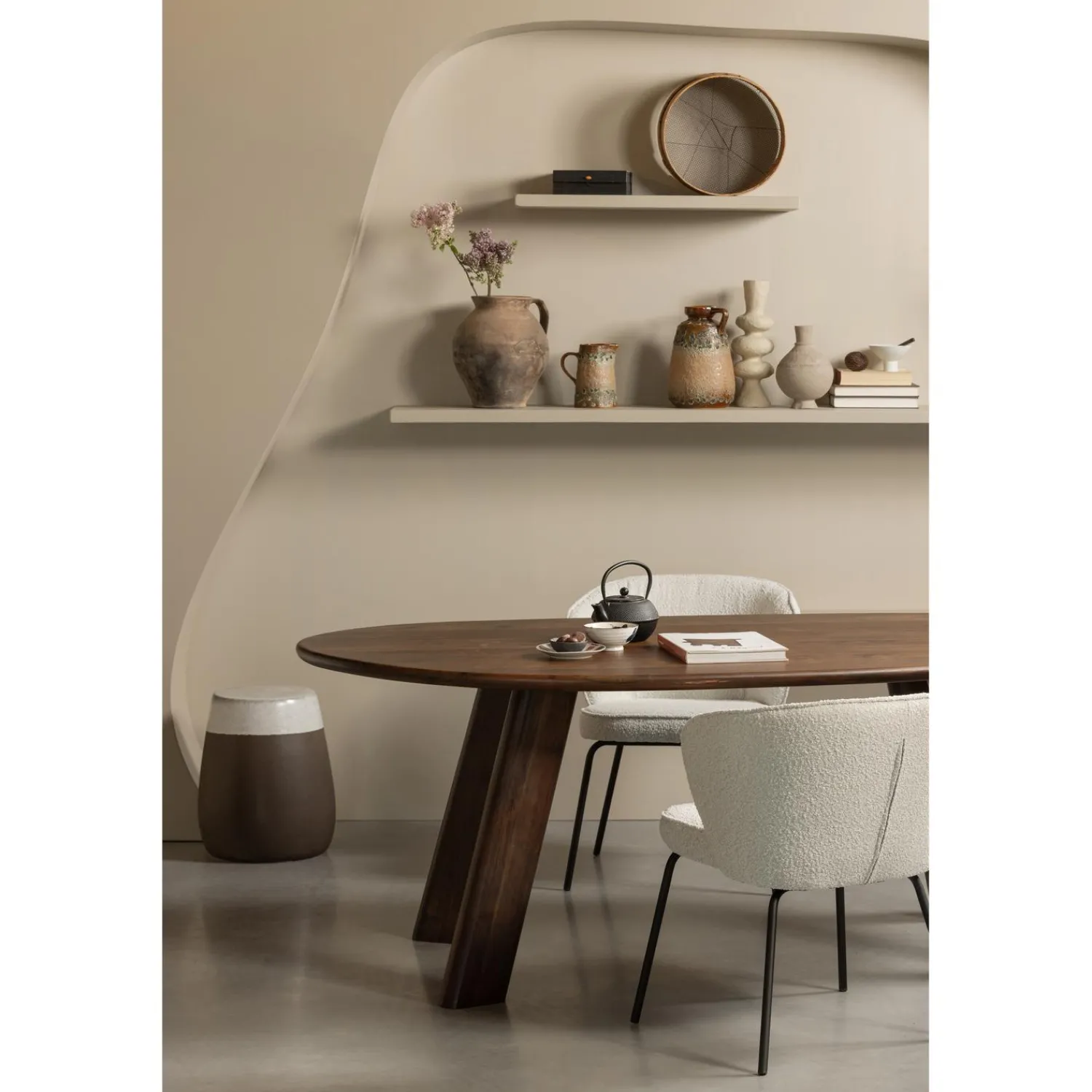 New WOOOD Admit eetkamerstoel bouclé Naturel