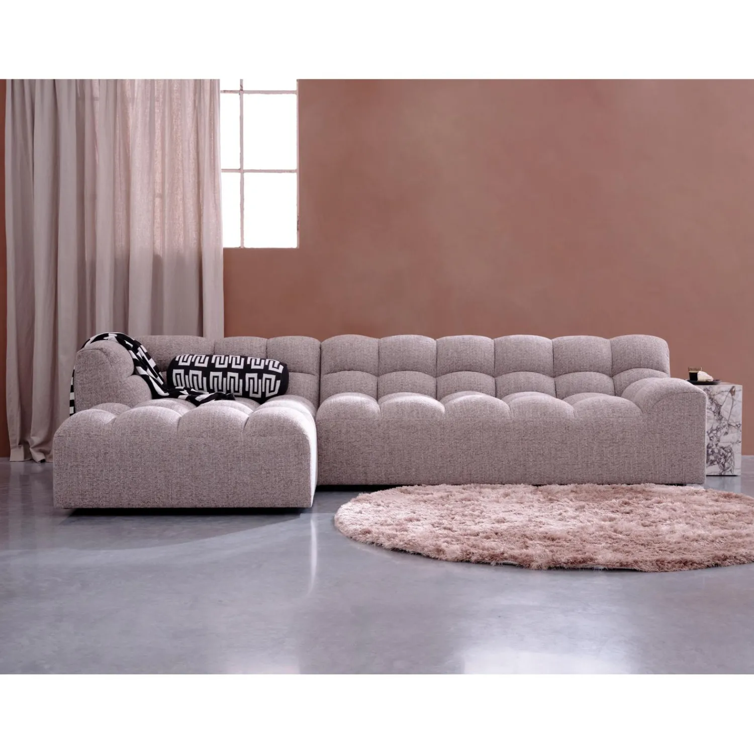 New WOOOD Allure chaise longue links geweven stof Bruin melange