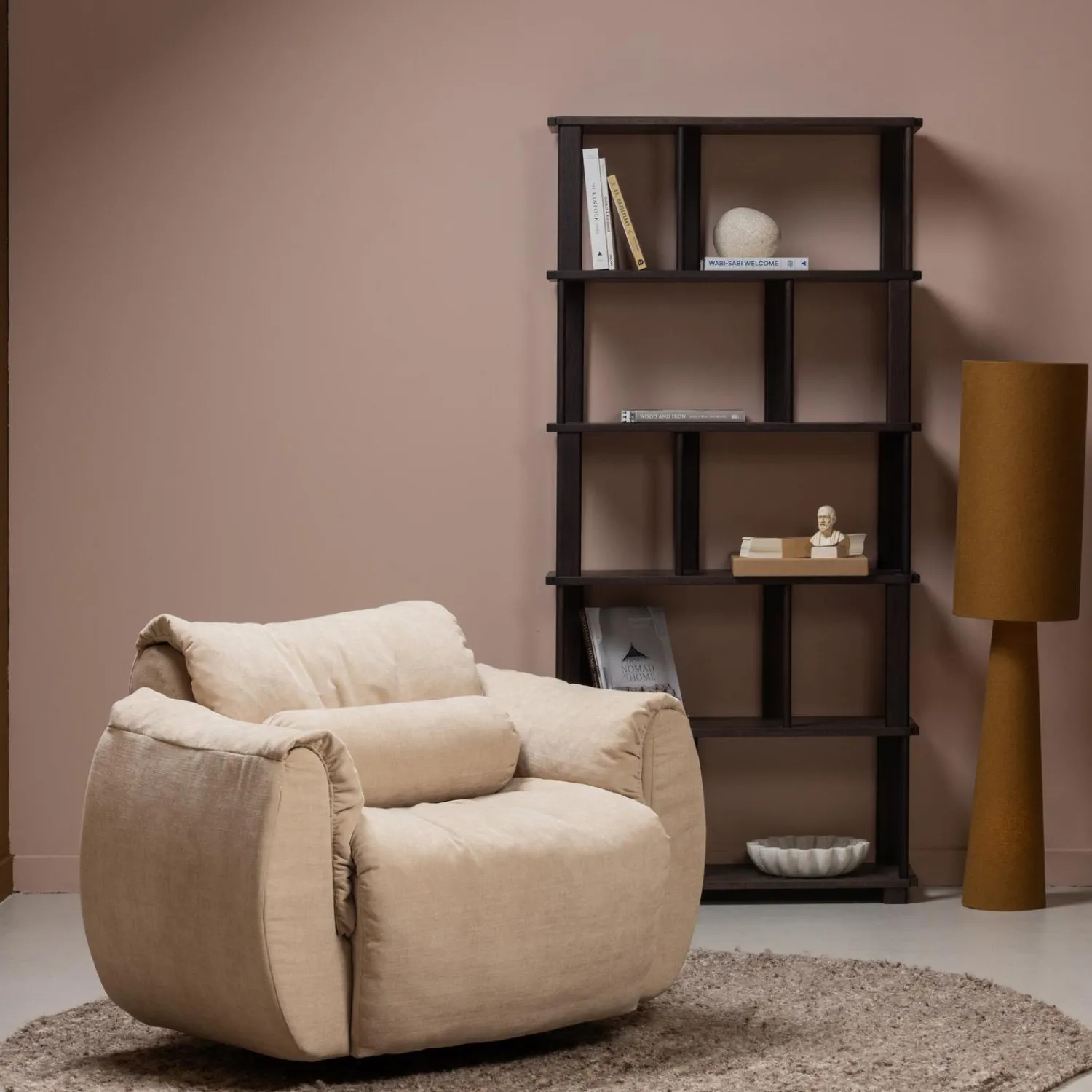 Clearance WOOOD Baggy draaifauteuil geweven chenille Zand