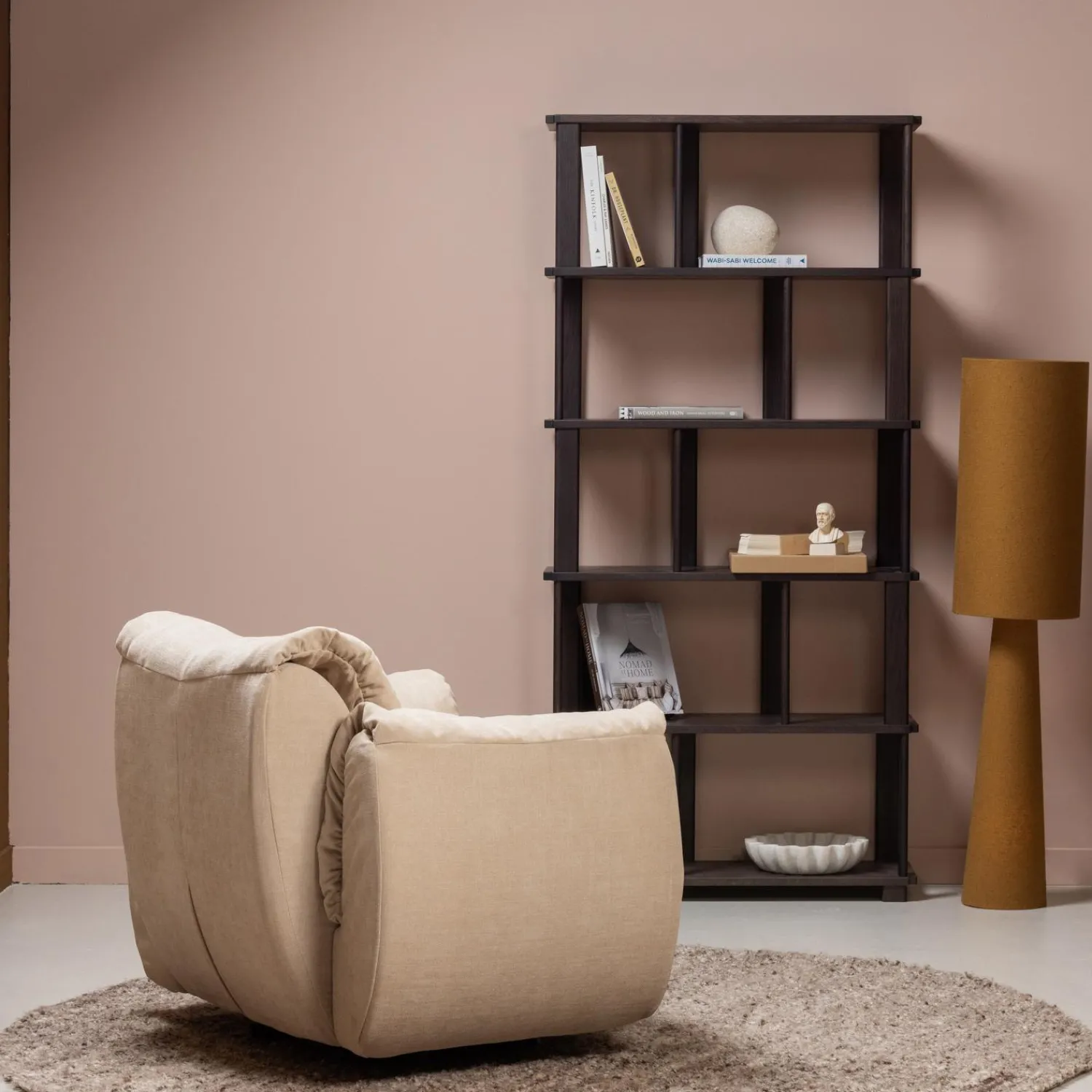 Clearance WOOOD Baggy draaifauteuil geweven chenille Zand