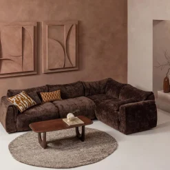 New WOOOD Baggy hoekbank rechts 3D chenille Donkerbruin