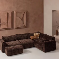 New WOOOD Baggy hoekbank rechts 3D chenille Donkerbruin