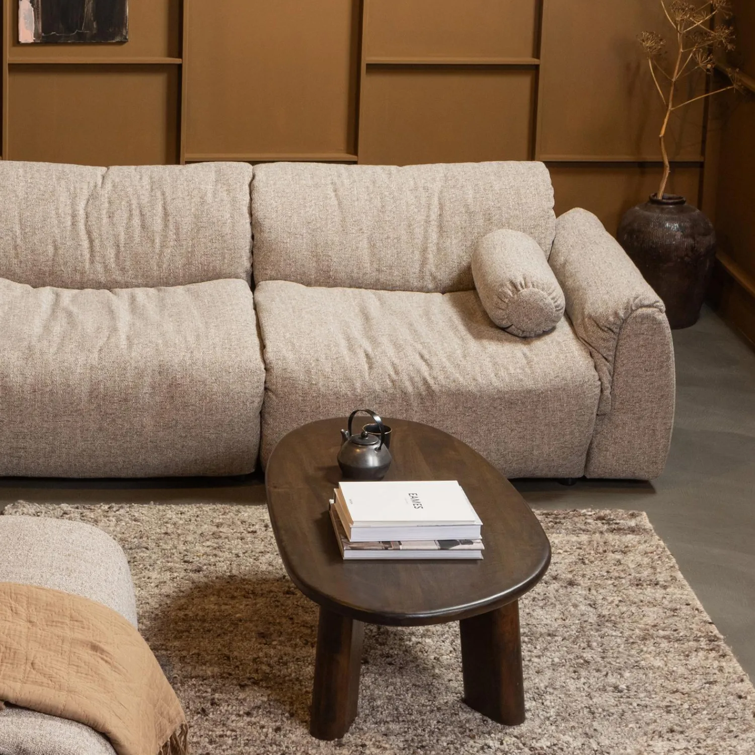 New WOOOD Baggy rolkussen 50xø23 cm geweven stof Bruin melange