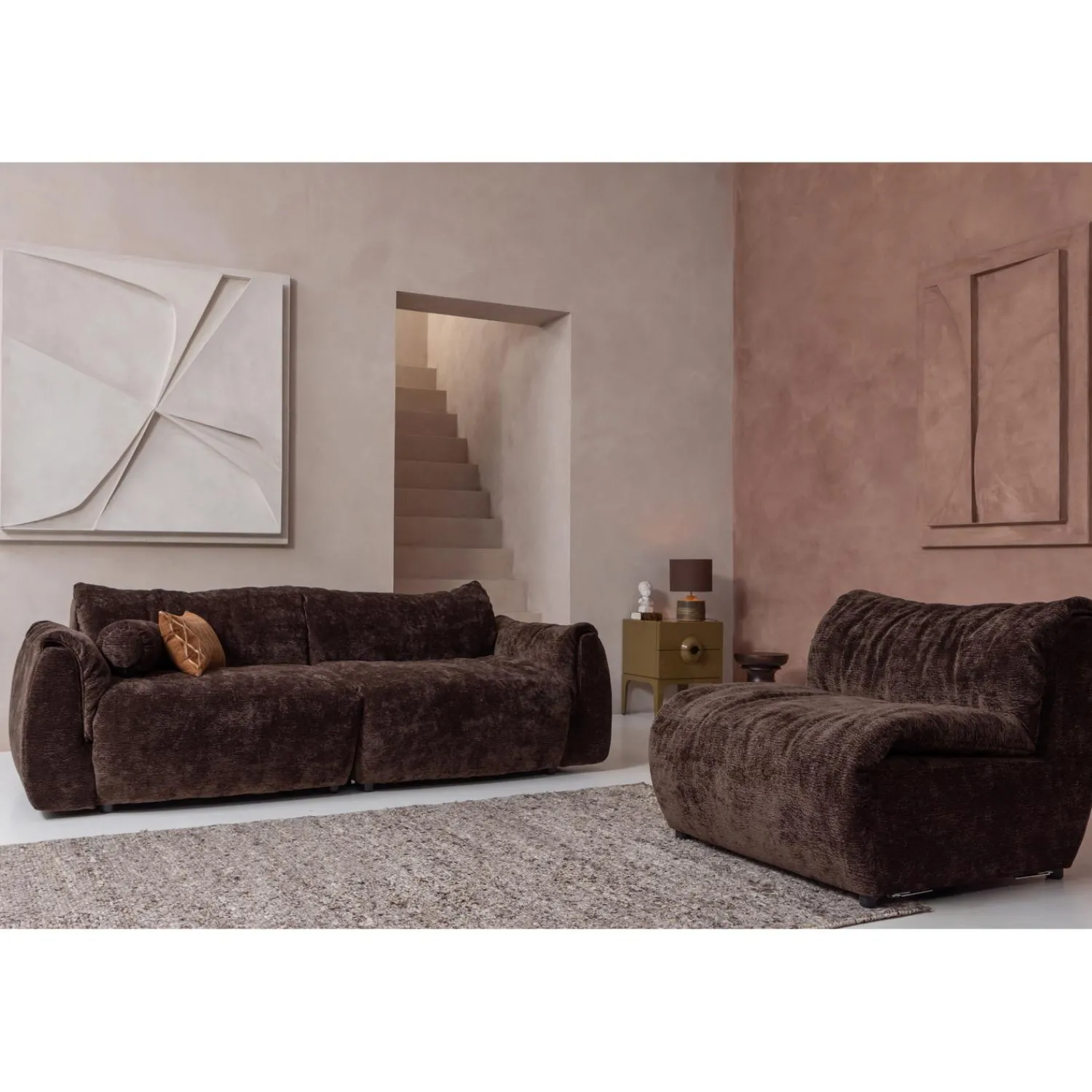 Sale WOOOD Baggy 2-zits bank 3D chenille Donkerbruin