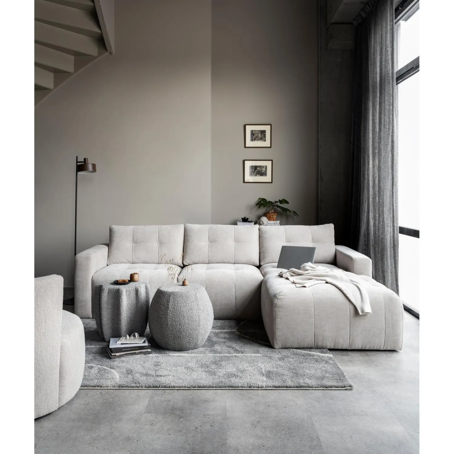 Discount WOOOD Bar chaise longue geweven stof rechts Zand