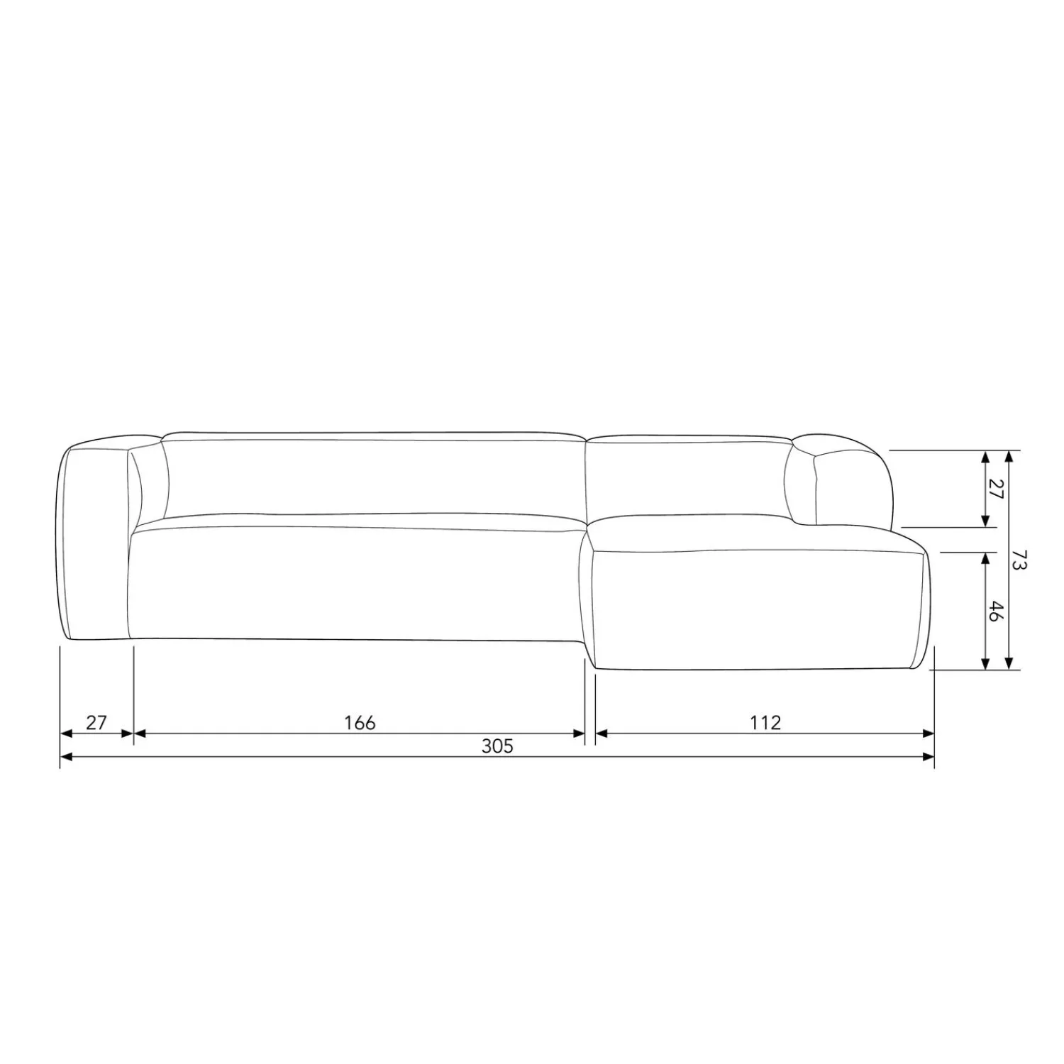 Outlet WOOOD Bean hoekbank rechts ecoleer Army