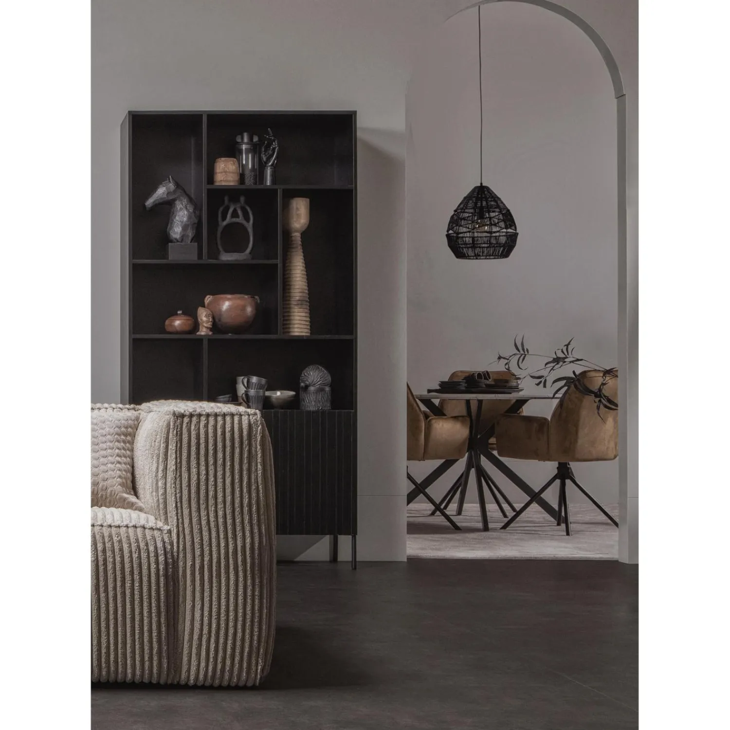 Discount WOOOD Bean 3,5-zits bank ribstof Travertin