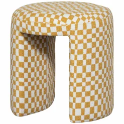 Outlet WOOOD Charlie gestoffeerde kruk ruit dessin Geel