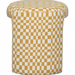 Outlet WOOOD Charlie gestoffeerde kruk ruit dessin Geel