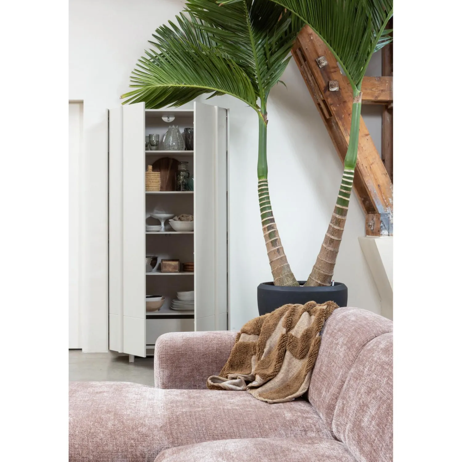 WOOOD Cloud hoekbank rechts geweven chenille /roze Taupe