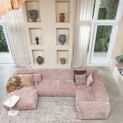 WOOOD Cloud hoekbank rechts geweven chenille /roze Taupe