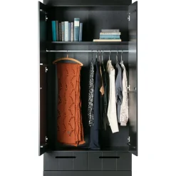 Clearance WOOOD Connect 2-deurs kledingkast + lade Zwart