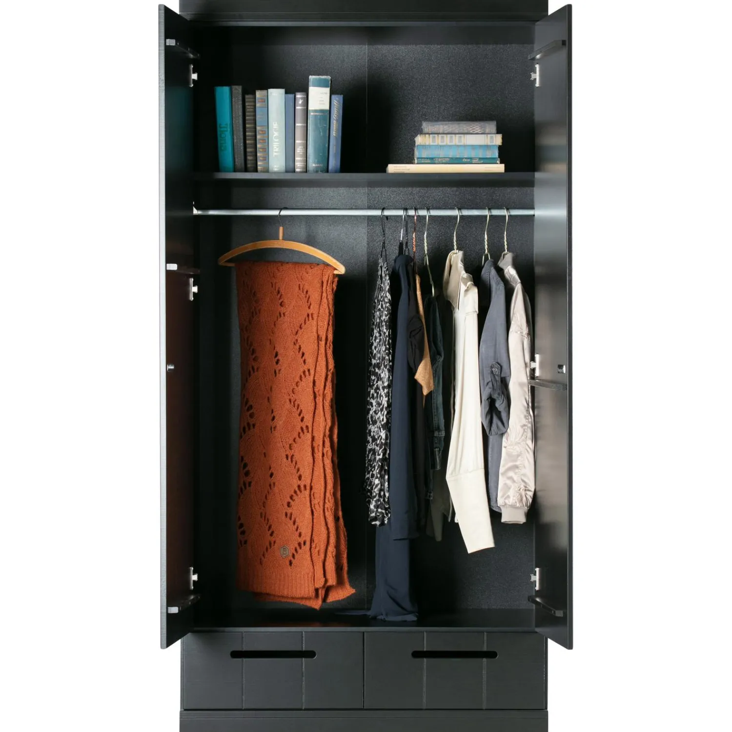 Clearance WOOOD Connect 2-deurs kledingkast + lade Zwart