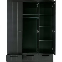 Hot WOOOD Connect 3-deurs kledingkast+ lade Zwart