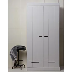 Online WOOOD Connect 2-deurs kledingkast + lade Betongrijs