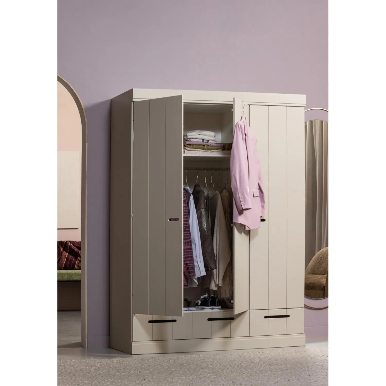 Discount WOOOD Connect 3-deurs kledingkast + lade Dust