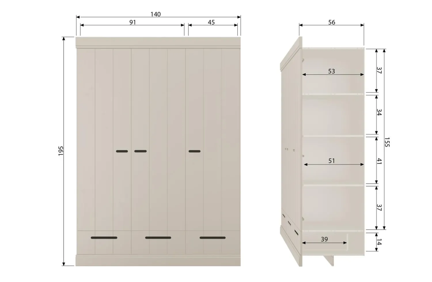 Discount WOOOD Connect 3-deurs kledingkast + lade Dust