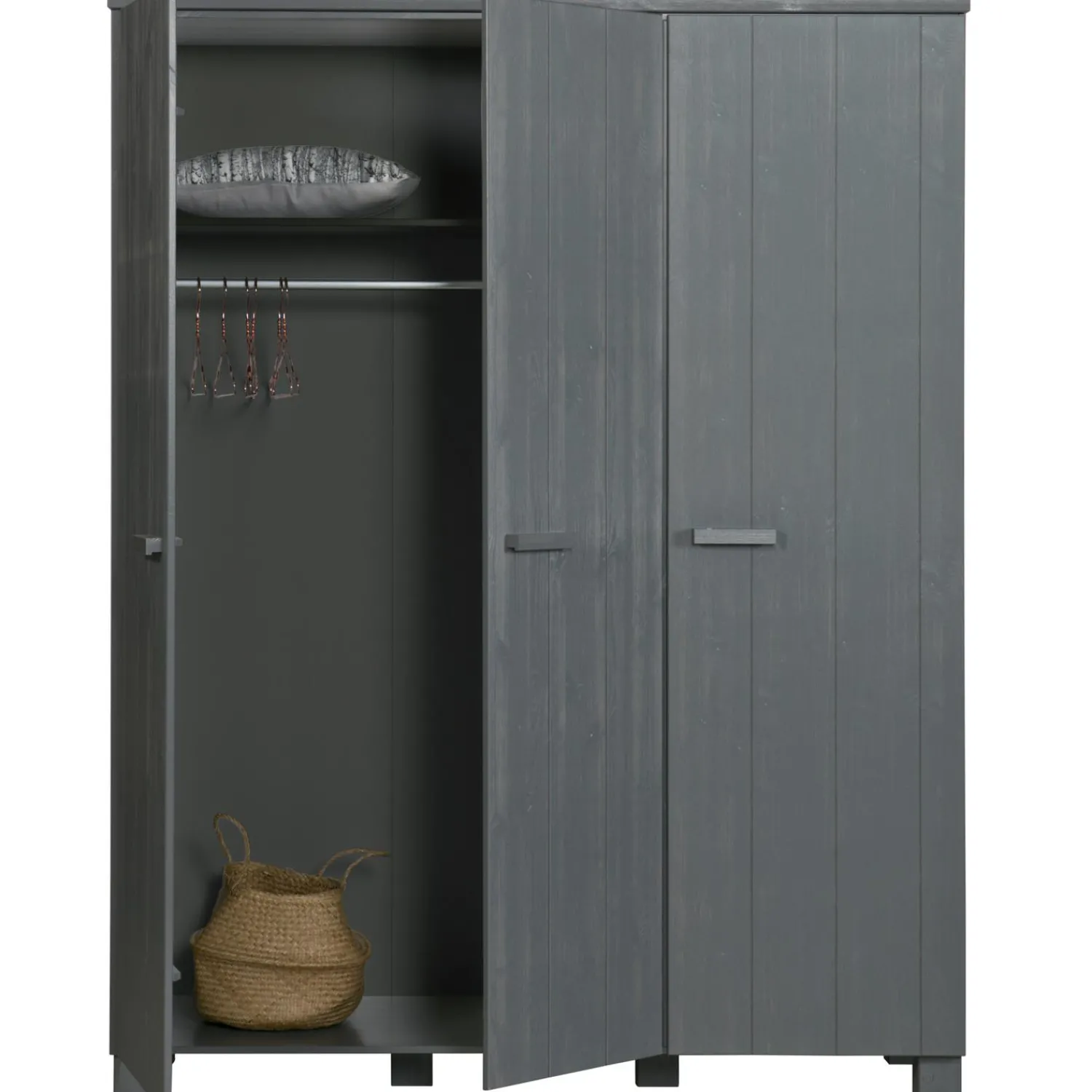 Clearance WOOOD Dennis 3-deurs kast grenen steel grey geborsteld Staalgrijs