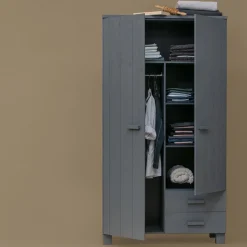 WOOOD Dennis kast met laden grenen steel grey Staalgrijs