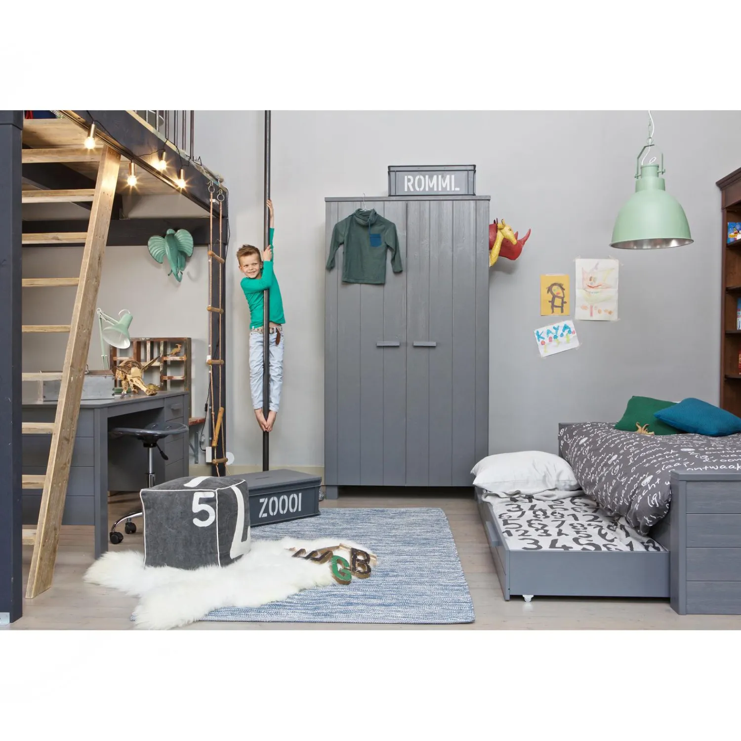 Clearance WOOOD Dennis matras/bedlade steelgrey geborsteld Staalgrijs