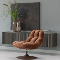 Hot WOOOD Elvi draaifauteuil chenille structuur roestbruin