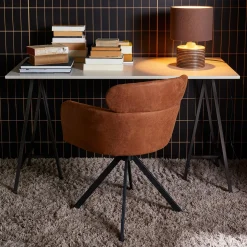 Best WOOOD Fenne draaibare eetkamerstoel leerlook Cognac