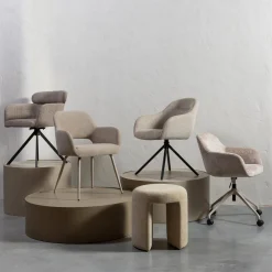 New WOOOD Fenne draaibare eetkamerstoel geweven stof Naturel