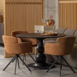 Sale WOOOD Fenne draaibare eetkamerstoel geweven stof Ginger