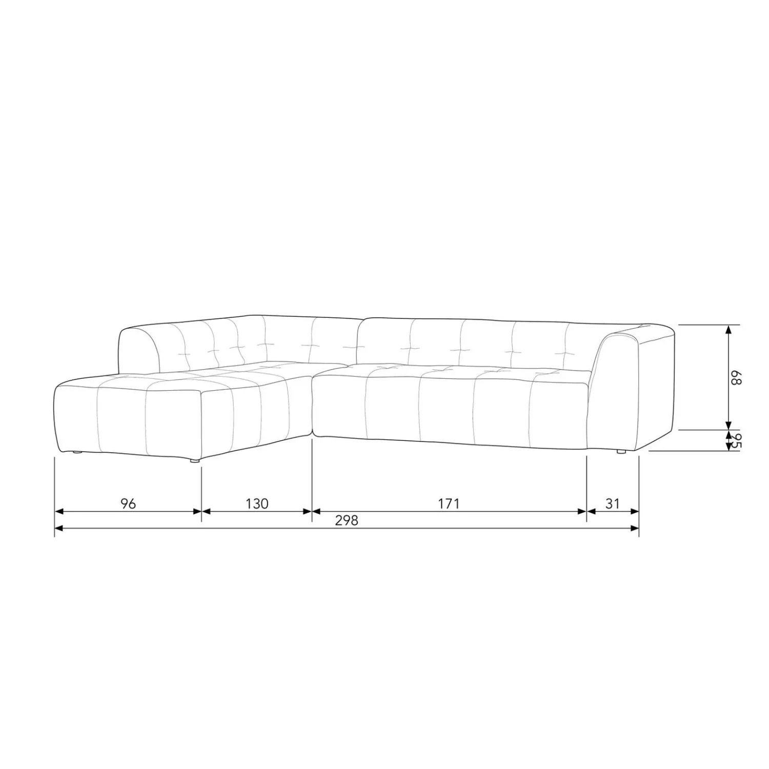 New WOOOD Grid hoekbank links geweven stof Zand