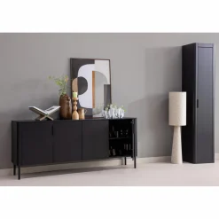 Clearance WOOOD Gunnar smalle hoge kast grenen Matzwart