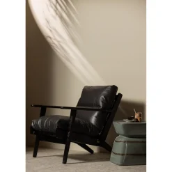 WOOOD Houston fauteuil echt leer Zwart