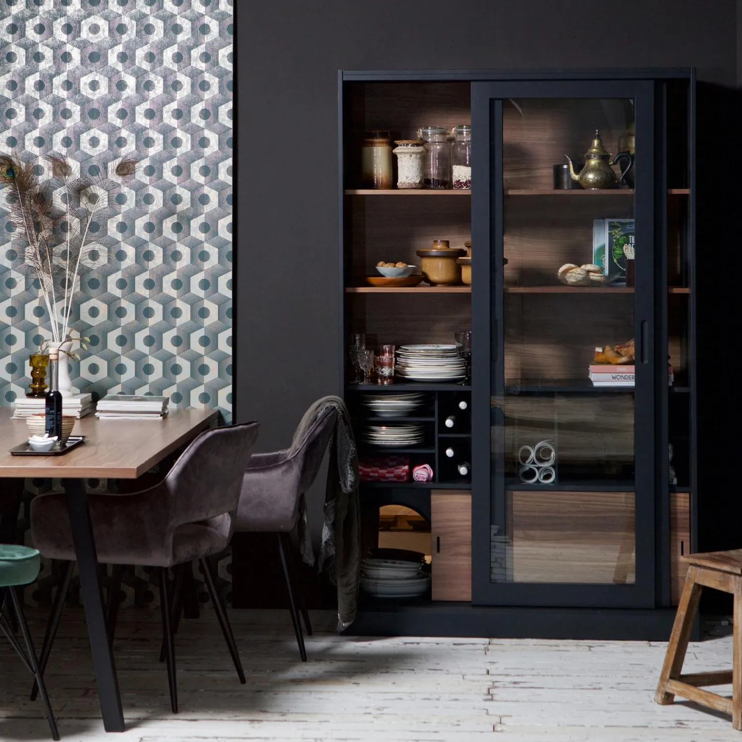 Clearance WOOOD James vitrinekast zwart/walnoot