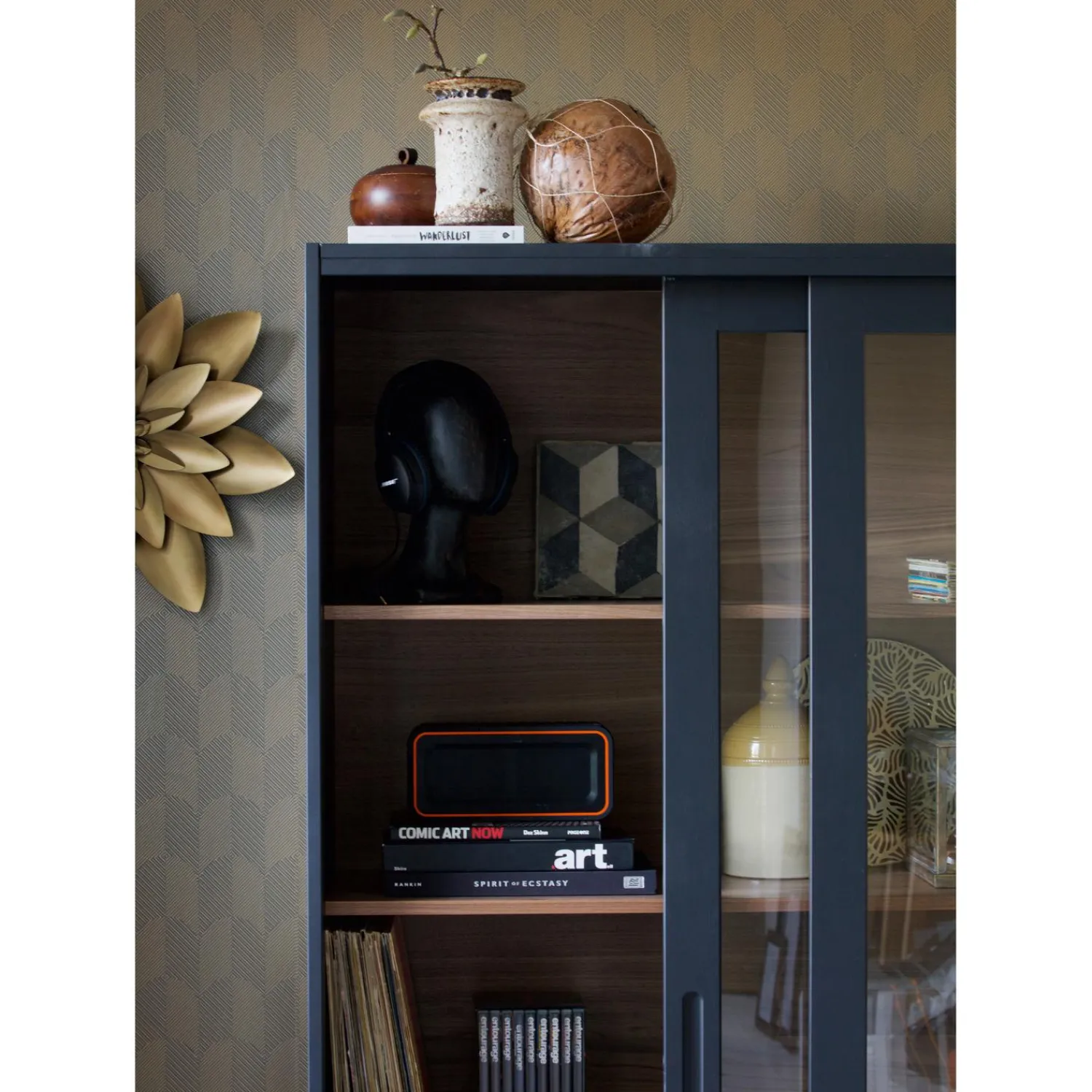 Clearance WOOOD James vitrinekast zwart/walnoot