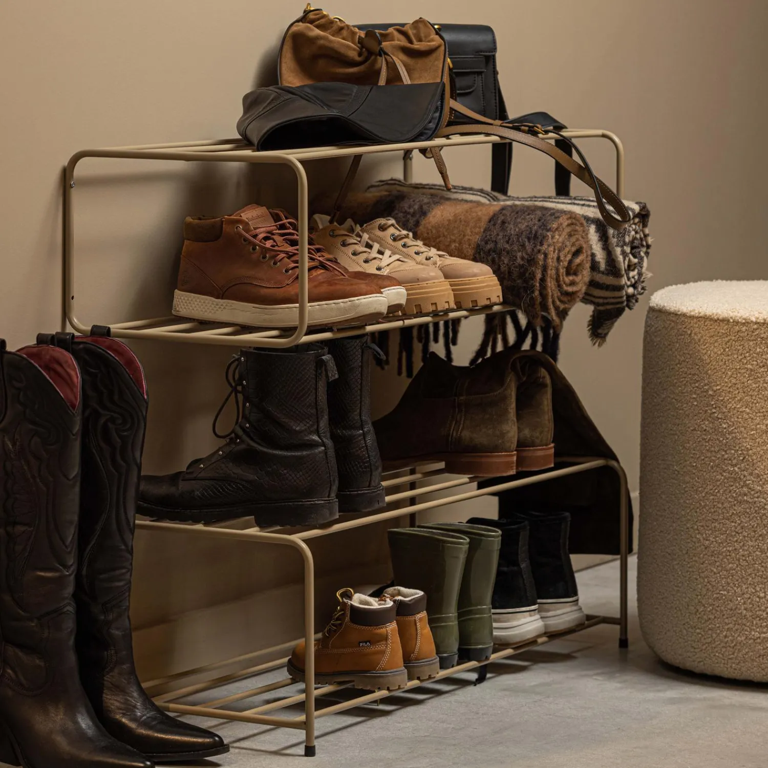 New WOOOD Josse staand schoenenrek metaal militair bruin