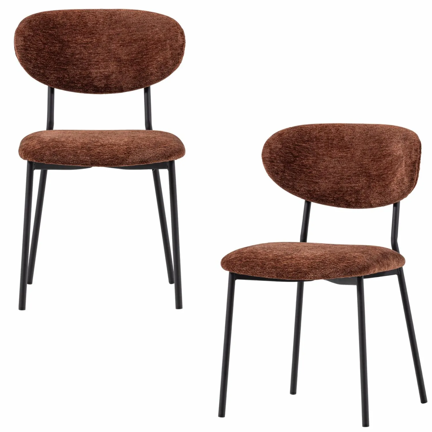 Hot WOOOD Kjeld eetkamerstoel chenille structuur Bruin