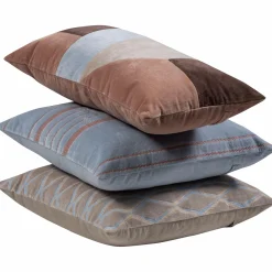 WOOOD Laon kussens velvet naturel/blauw - set van 3