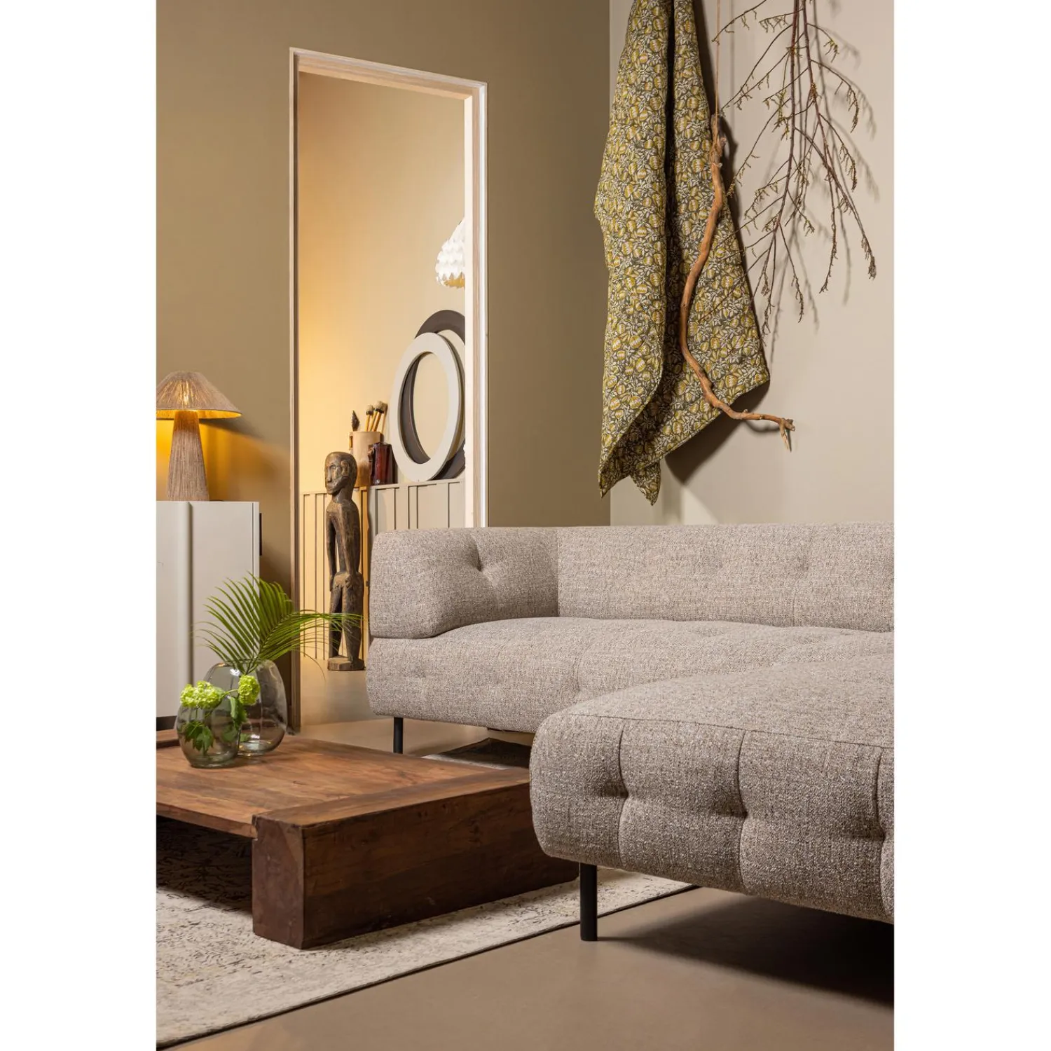 WOOOD Lloyd hoekbank rechts grof geweven Bruin melange