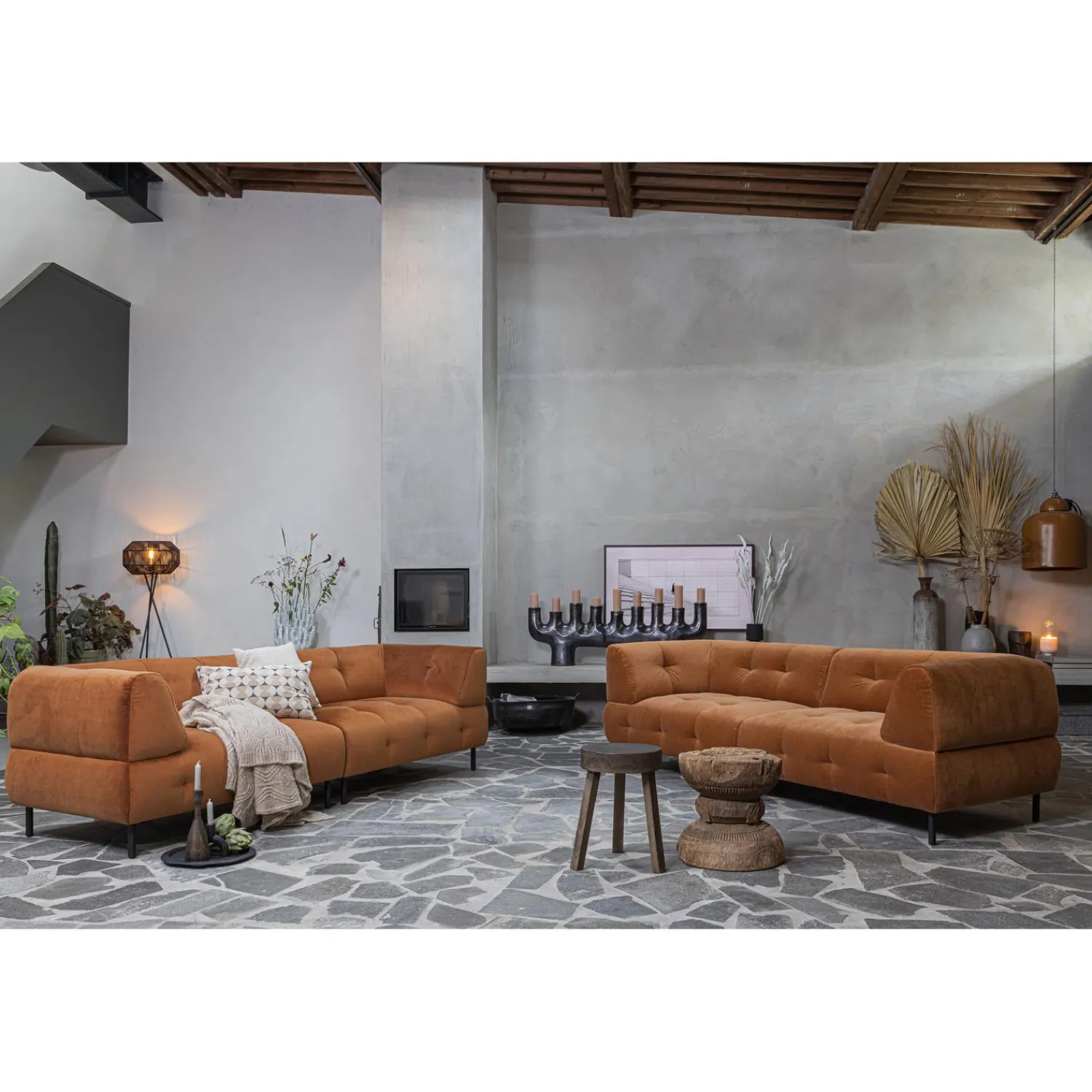 Best WOOOD Lloyd 4-zits bank velvet Kaneel