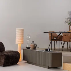 Hot WOOOD Loft vloerlamp metaal/bouclé met strepen 130 x Ø 30 cm Naturel