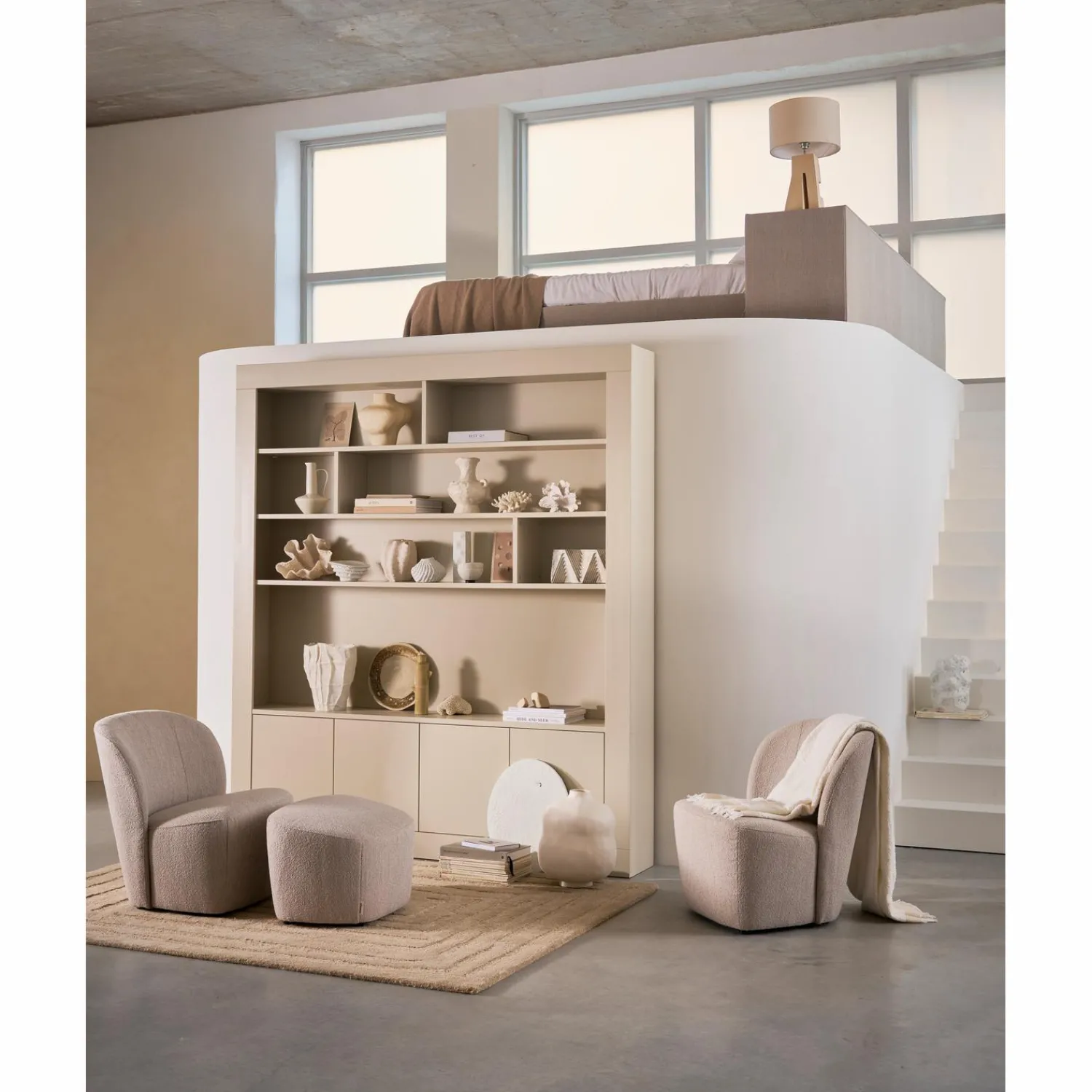 Discount WOOOD Lofty hocker bouclé Grijs