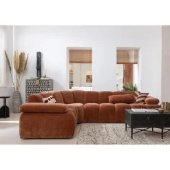 Best WOOOD Mojo hoekbank links ribstof Roestbruin