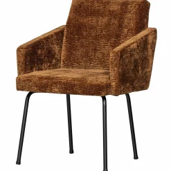 Hot WOOOD Mount eetkamerstoel met armleuning 3D chenille Middenbruin
