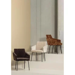 Hot WOOOD Mount eetkamerstoel met armleuning 3D chenille Middenbruin