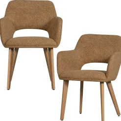 WOOOD Murat eetkamerstoel geel met houten poot naturel Oker