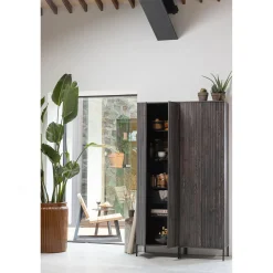 New WOOOD New Gravure hoge kast met lade essen fineer Espresso