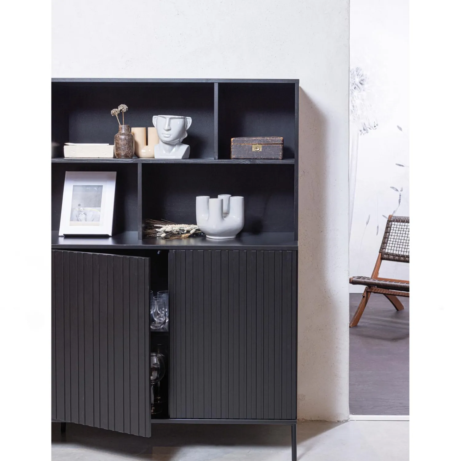 Online WOOOD New Gravure wandkast grenen Zwart