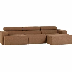 Discount WOOOD Novi chaise longue bank rechts bouclé bruin Karamel