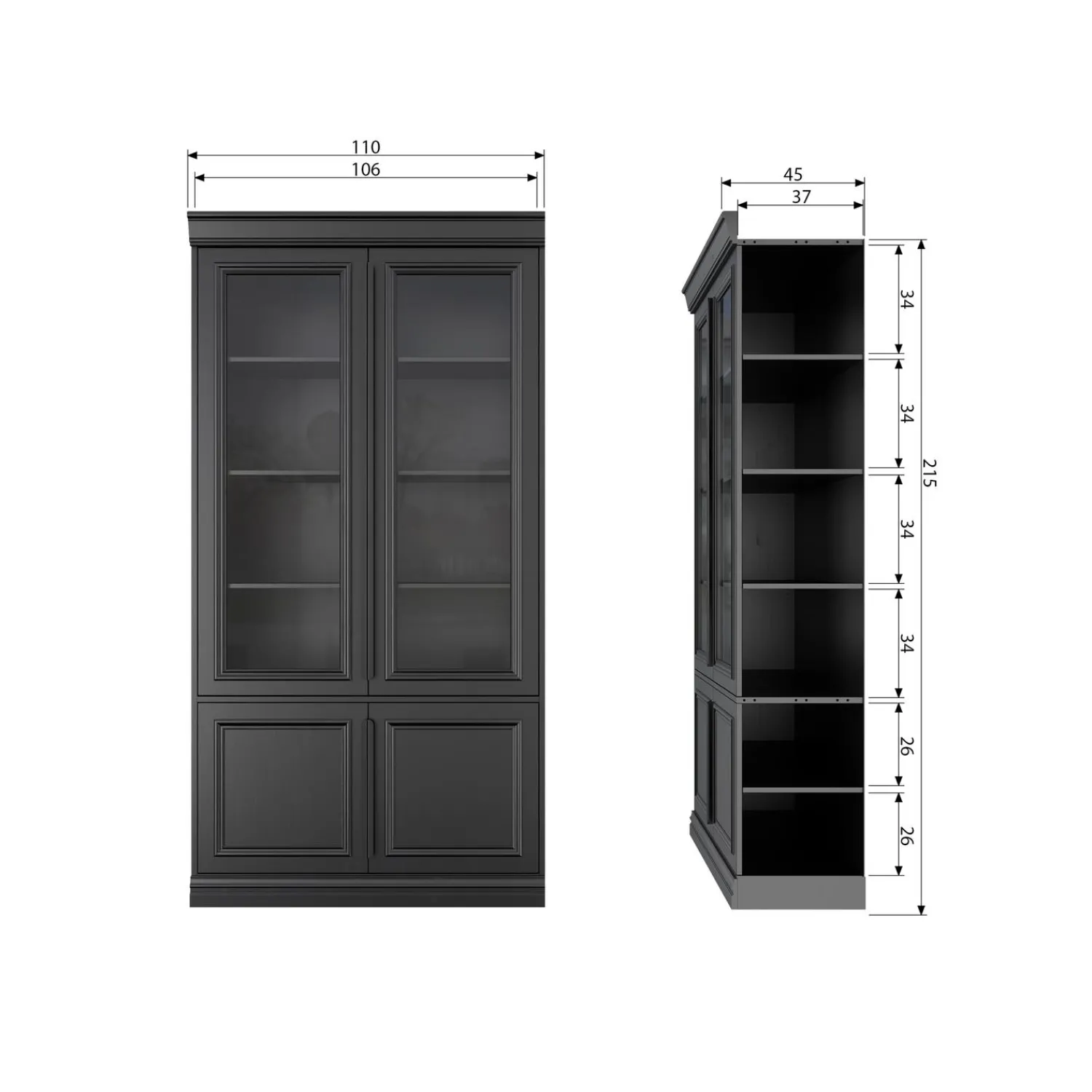 Best WOOOD Organize vitrinekast 44 cm grenen matzwart