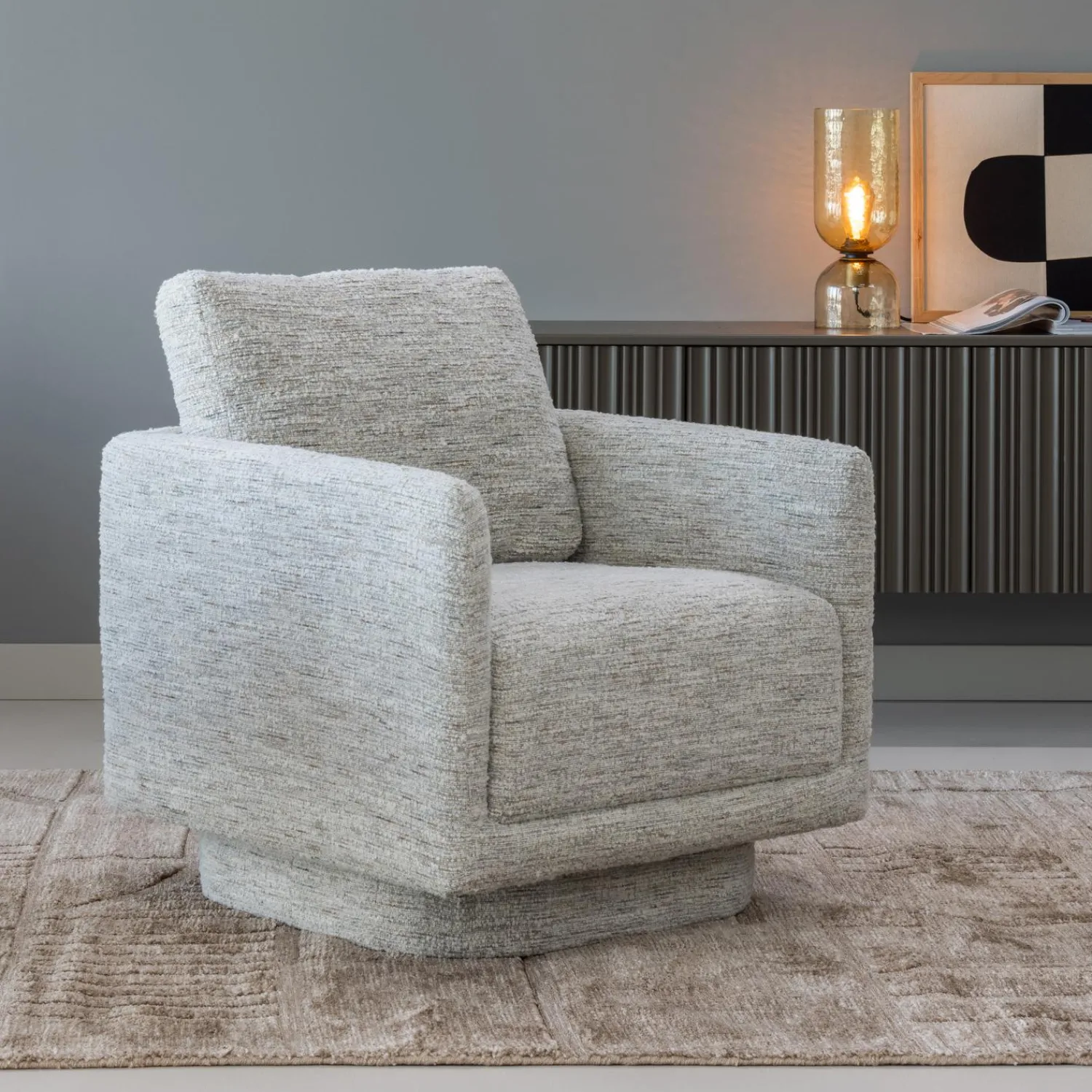 Hot WOOOD Oska draaifauteuil Naturel melange
